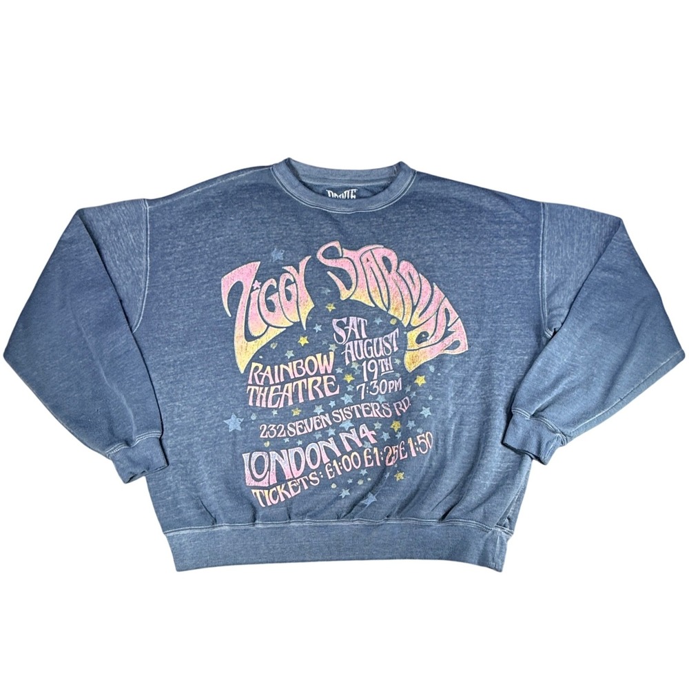 David Bowie Ziggy Stardust Sweatshirt Rainbow Theatre Blue Medium Cotton Women